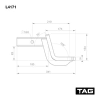 TAG Tow Ball Mount - 219mm Long, 105° Face, 50mm Square Hitch