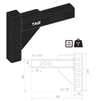 TAG Adjustable Weight Distribution Shank - fits 50mm Square Hitch, Standard Drop (4.5T)